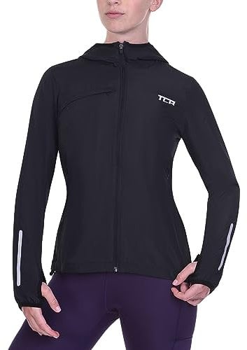 TCA Women's Running Softshell Jacket. Reflective Breathable Packable Jacket with Zip Pockets - Black Stealth, XS