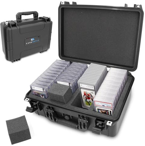CASEMATIX Pro Edition Graded Sports Card Case, Wasserdichte Aufbewahrungsbox für bis zu 130 BGS, PSA, FGS, GMA-Karten mit Tragegriff und Vorhängeschlossringen