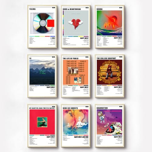 Jamjum Musikposter Kanye West Albumcover Leinwand Poster (Leinwand, ungerahmt, 20 x 30 cm, 9 Stück)