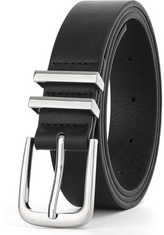 WHIPPY Leder Gürtel Damen Ledergürtel Herren Mode Gürtel silberne Schnalle für Jeans Hosen,schwarz 140cm