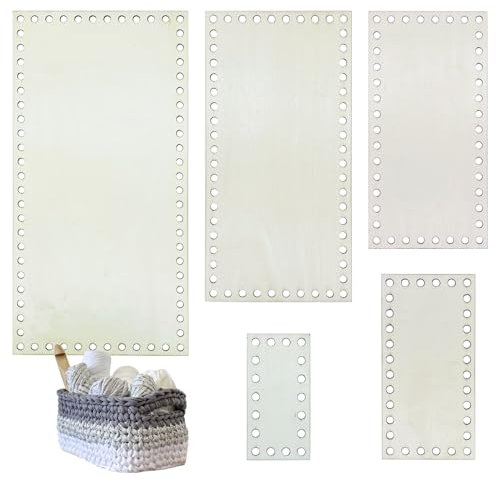 Yayatty Korbböden zum Häkeln, 5 stück Naturholzkorbboden, Hohler Häkelkorbboden für Die Herstellung von Stricken Häkelgarn Aufbewahrungstasche DIY Korb Weben Zubehör, Rectangular