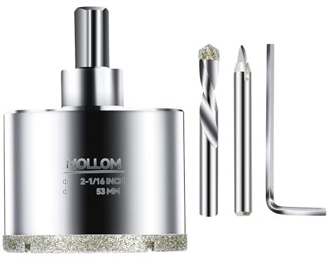 Mollom Diamantbohrer, 53mm (2-1/16) Diamant-Lochsäge mit 2 Zentrierbohrer für glattes Schneiden von Porzellanfliesen, Glas, Keramik, Marmor, Glasfaser usw