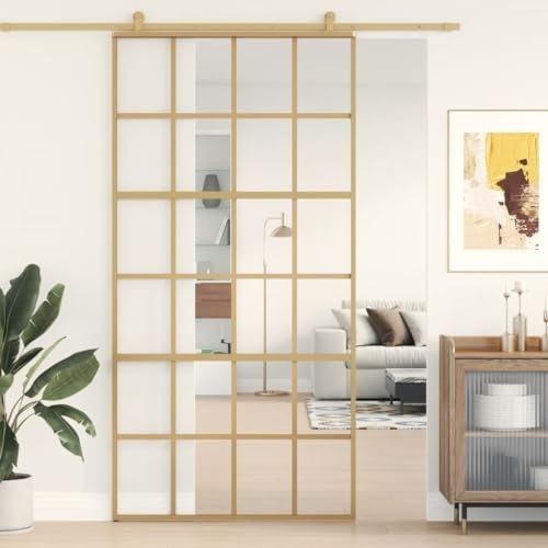 Gecheer Porta Scorrevole, Modern, Vetro Temperato, Alluminio, Oro, 102.5x205 cm