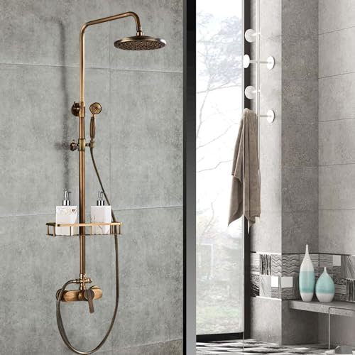 Système de douche rétro - 2 modes de sortie d'eau - En laiton antique - Mitigeur de douche complet - Robinet de douche complet à 360° - Pour appartements, salles de bains, écoles