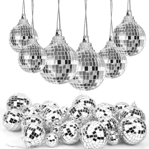24 Stück Spiegel Discokugeln Deko 3,5,6 cm Hängende Discokugel Dekoration mit Seil Reflektierende Discokugel-Ornamente Mini Disco Party Dekorationen für 70er, 80er, 90er, Party, Bar