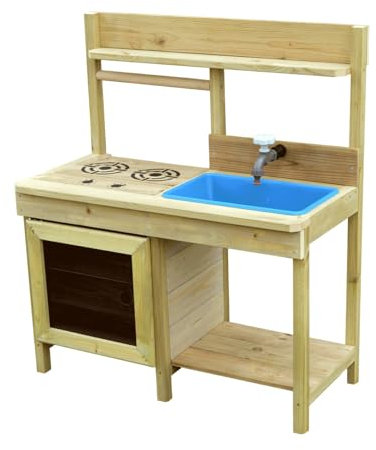 KANGUI - Cocina exterior madera FSC, bandeja de agua, grifo, fregadero para juegos de jardín