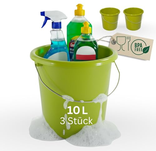 Novaliv Stück Eimer 10L Grün mit Maßeinteilung Putzeimer 10 Liter 28,5 cm Praktischer Allrounder mit Skala für Haushalt Garten ideal als Haushaltseimer, Wassereimer, Wischeimer, Bucket