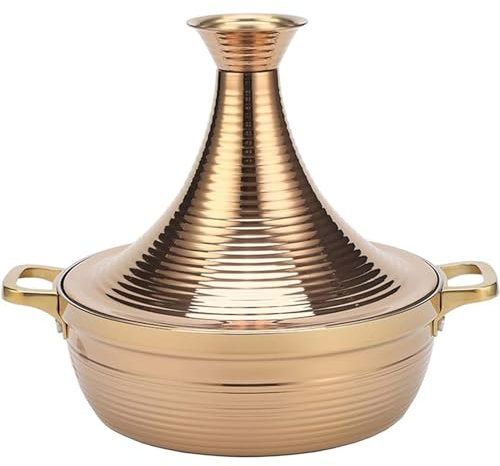 SHAIRMB 304 Stainless Steel Moroccan Tagine Pot, Non Stick Moroccan Cooking Pot with 2 Handles, Large Moroccan Cooker, Handmade Tagine Pot with Cone-Shaped Lid,Rose Gold,22cm