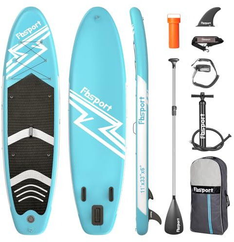 FBSPORT 11' Premium Stand Up Paddle Board, Yoga Board mit SUP-Zubehör & Tragetasche | Breiter Stand, Surfkontrolle, rutschfestes Deck, Leine, Paddel und Pumpe für Jugendliche & Erwachsene