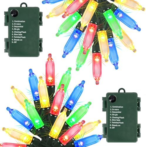 AcaJoe Christmas Lights Indoor 2 Pack 16.5 Ft 50 LED Fairy Lights Battery Operated Outdoor Waterproof Mini String Lights 8 Lighting Modes for Xmas Tree Party Wedding Festival Decor (Multi-Colour)