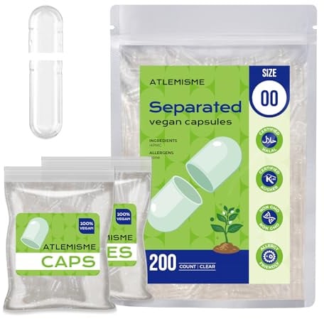 ATLEMISME Capsules végétaliennes vides 00 séparées (200 pièces)