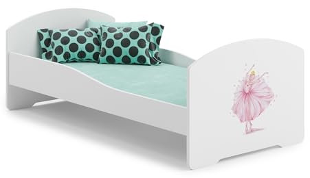 KOBI LUK Kinderbett mit Matratze, weiß | für Kinderzimmer | für einen Jungen und EIN Mädchen | Matratze, Gestell inklusive | (Prinzessin, 140x70)