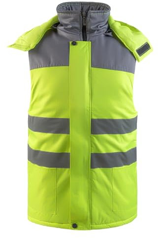 Oralidera Herren Hi Viz Bodywarmer Reflektierend Sicherheitsweste Winter Warme Arbeitsweste Funktionsweste mit Kapuze, Grün+Grau, XL