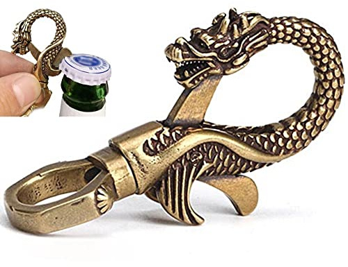 Keuyeo Messing Drache Schlüsselanhänger Clip Vintage Tierfigur Schlüsselanhänger Herren Drachenkopf Ornament Auto Schlüsselanhänger Geschenk