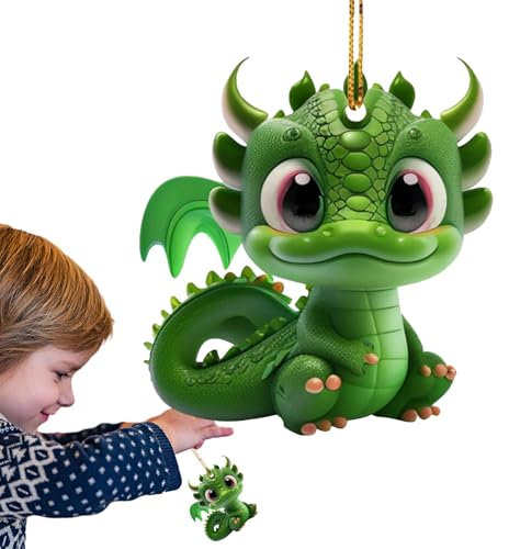 Dinosaurier-Baumschmuck, Acryl, 2D-Winterfest-Tier-Ornament, bezaubernder grüner Dinosaurier, Auto-Innendekoration