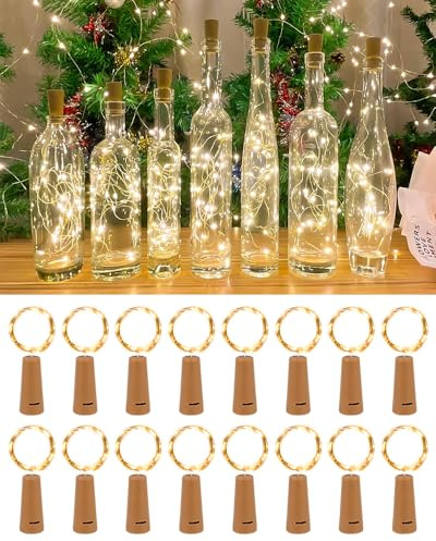 BELLALICHT 16 Stück Flaschenlicht,LED Lichterkette Flaschen, Flaschenlichterkette 2M 20LED Glas Korken Licht mit Batterie für außen/innen Deko für Party, Hochzeit, Weihnachten -Warmweiß