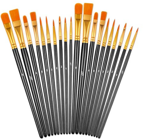 Paint Brush Set, 20Pcs Artist Paint Brush with Nylon hair and Wooden Hanle, Brushes for Acrylic Watercolor Oil painting, Small Paintbrushes for Face Nail Art, Rock Painting, Decorations (20, Black)