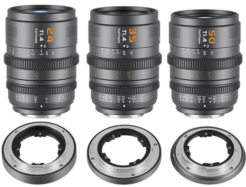 SIRUI VP-1 Vision Prime 1 T1.4 Full Frame Cine Lens Set, 24mm, 35mm, 50mm Manual Focus Cinema Lens with Pre-Installed E Mount, Interchangeable RF/Z/L Mounts, 1 Lens for 4 Mounts (Metal Gray)