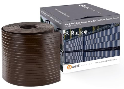 Quest Kit de lamelles Occultantes PVC – Brise Vue de Qualité Bandes de Protection pour Panneau Grillagé Clôtures Rigides – Hauteur : 19 cm - Longueur : 2,525 m - 900 g/m² - Brun 10 Bandes + 20 Clips