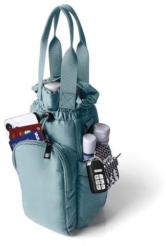 Nollia Black Quilted Nylon Water Bottle Holder Sling Bag, Reusable Bottle Carrier Bag, Card Slot and Phone Pocket