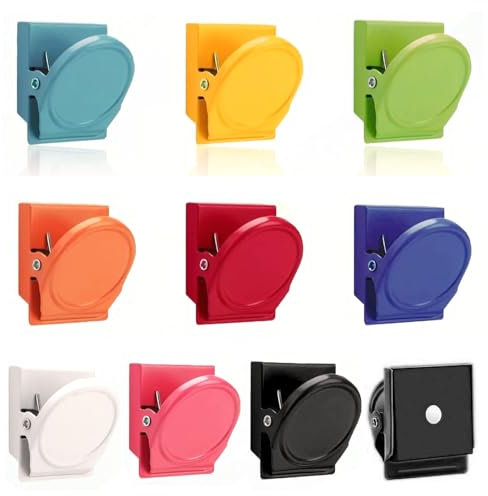 10 Stücke Magnetklammern, Mehrfarbig Magnet Clips Klemmen, Magnete mit Klammer, Kühlschrank Magnete, Magnetische Metallklammern, Multi Farbe Magnetische Metall Klammer Magnet Clip für Whiteboard Kühls