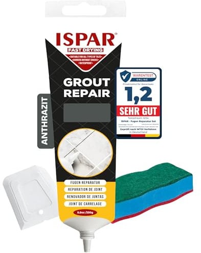ISPAR Riparazione fughe antracite 250 g – Fix & Fine – Vernice per fughe – Riempitivo per fughe – Stucco con spatola – Facile da applicare