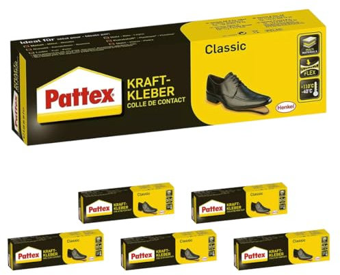 Pattex - Pegamento de fuerza clásico para zapatos, pegamento extremadamente fuerte para mayor resistencia, adhesivo universal para uso universal, adhesivo resistente al calor (6 x 100 g)