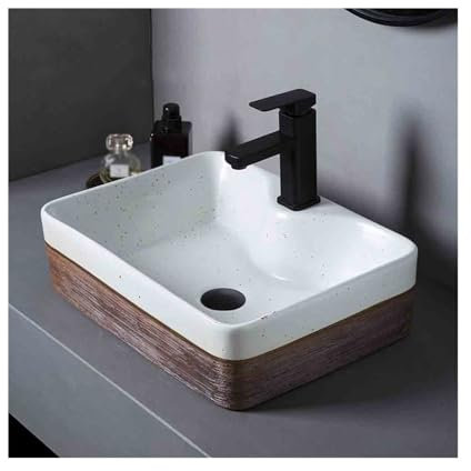 Vasque à Poser Lavabo à poser rectangulaire à rayures, lavabo rétro en céramique for balcon Evier salle de bain