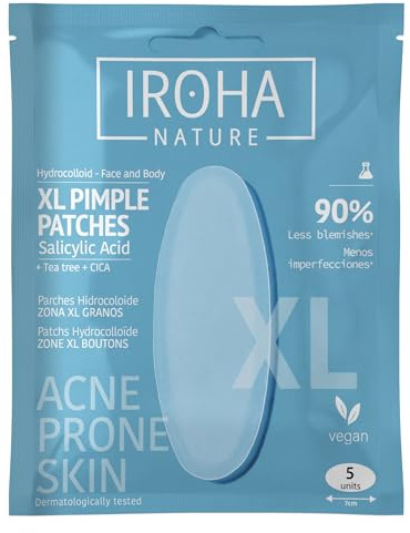 IROHA NATURE - XL Pickelpflaster Salicylsäure | 5 Stück | Teebaum, Centella Asiatica, Hydrokolloid-Technologie, 8 Stunden, transparent