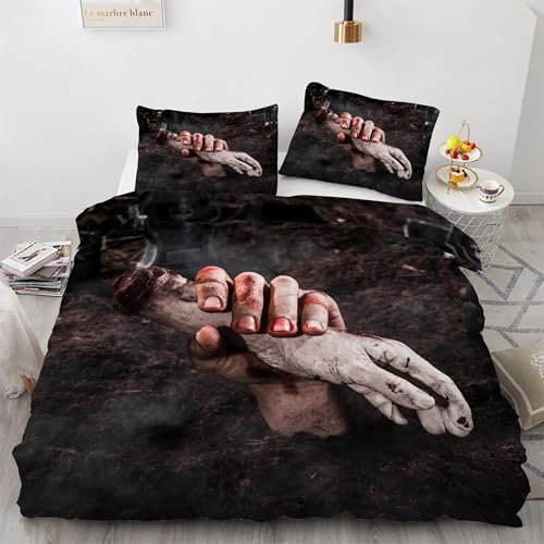 BSYYZQC Bettwäsche 155x220 Blutige HäNde Bettbezug Hand Bettwäsche-Sets Mikrofaser, 1 Bettbezüge und 2 Kissenbezüge 80x80 cm, Bettwaesche 3 Teilig Mit ReißVerschluss