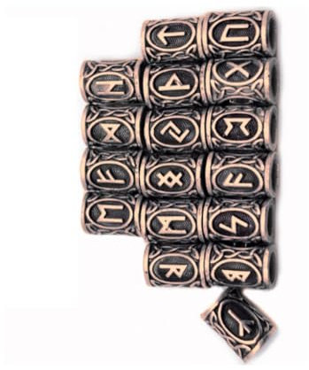 AMSLSIU Packung mit 24 Bartperlen Runen Zöpfe Dreadlocks Wikinger Stil Quick Beader Haarspangen für Armbänder Halskette Schmuck, antikes kupfer