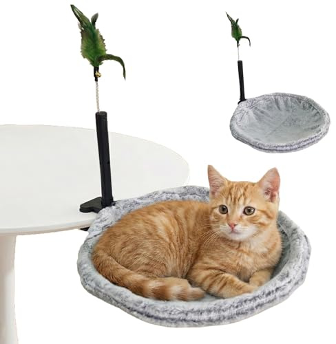 Desk Cat Bed, 360° Rotatable Clamp-On Hammock, Supports Up to 44 lbs | Space-Saving Elevated Pet Perch for Indoor Cats, Providing a Resting Spot Beside Workstations in Home Offices and Bedrooms