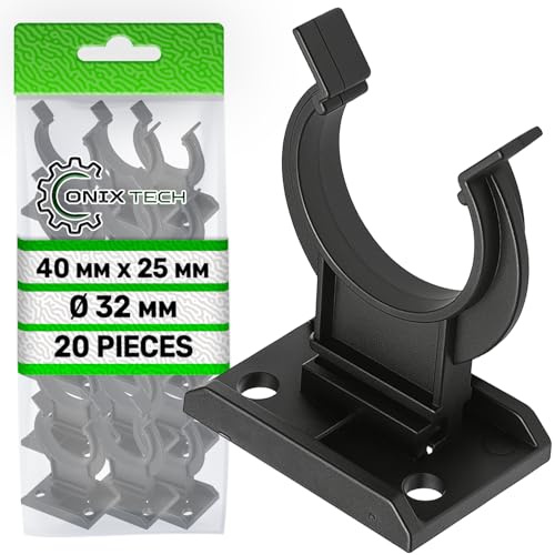 20 Piezas Pinzas Zocalo Cocina Ø32 con Placa de 40x25 mm - Abrazaderas para Patas para Muebles Fabricadas en Plástico - en Color Negro - Garantía de 5 Años - ONIX TECH