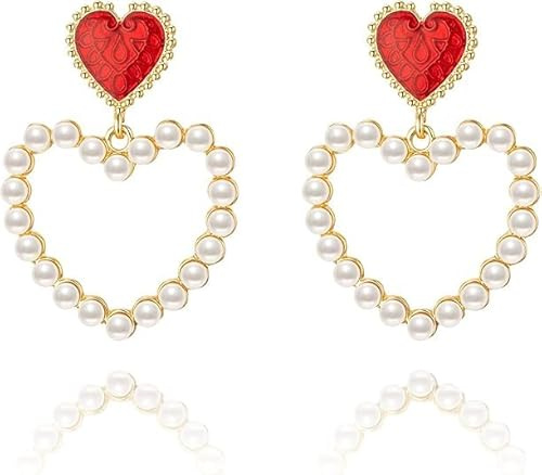 Rote Herz Ohrringe für Damen Herzohrringe Hängend Elegante Schmuckstücke in Herzform für Jahrestage, Hochzeiten und den Alltag