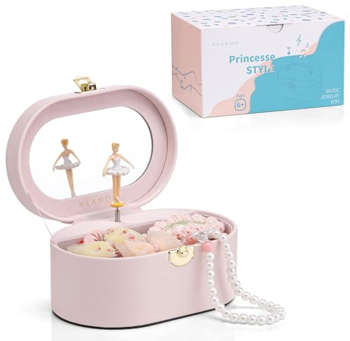 VLANDO Schmuckkästchen Mädchen,Schmuckkasten Kinder mit Drehendem Ballerina | Spielzeug Geschenk 4 5 6 Jahre Mädchen mit DIY Aufkleber, Schmuckaufbewahrung mädchen mit Spieluhr,Hellrosa