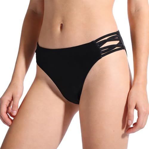 InfiniZer Sexy Bikinihose Schwarz Damen mit Seitliche Gekreuztes Schnur Bademode Badehose
