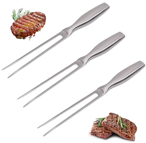 3 Stück Fleischgabel Edelstahl, 27cm Fleischgabel, Fleischgabeln zum Grillen und Schneiden von Fleisch, Ergonomisch Geformter Griff, Geeignet für Camping, Grillabende, Küchen und Abendessen