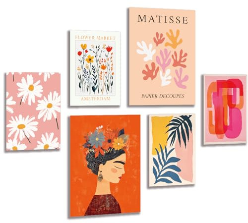 LAVEMA Poster Set Blumen Boho Wanddeko Herbst Frühling Bilder Floral Modern Bilderwand stilvolle Deko Abstrakt Pflanzen Wandbilder Kahlo Aesthetic Wandposter Wohnzimmer Schlafzimmer ohne Bilderrahmen