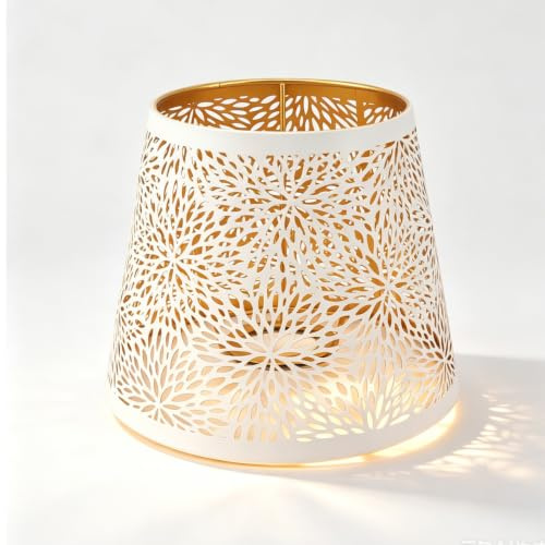 Vintage-Lampenschirm aus Metall, Lampenschirm mit Metallausschnitt, Baumschatten, weißer und goldener Lampenschirm, hohl, für Schlafzimmer, Wohnzimmer, Tisch