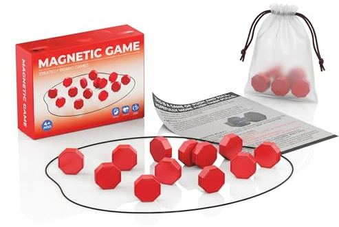 Magnetspiel mit 20 Magneten, Magnetisches Gesellschaftsspiel für Kinder und Erwachsene, Reisespiel Brettspiel Familienspiel, Interaktives Magnet Schach Pädagogisches Spielzeug Party Geschenk (Rot)