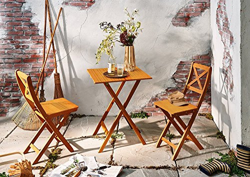 SAM 3tlg. Balkon- Gartenruppe, Akazien-Holz geölt | Sitzgruppe bestehend aus 1x Tisch + 2X Klappstuhl, zusammenklappbar