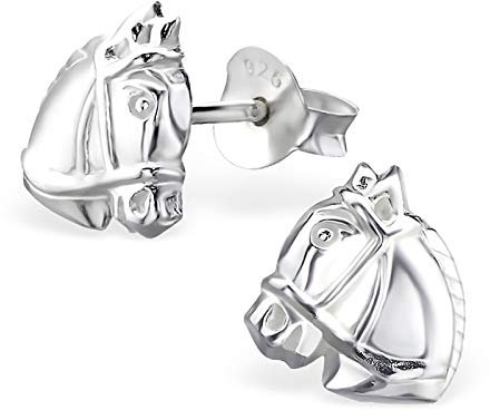 Monkimau Mädchen Ohrringe Pferd Kopf Ohrstecker aus 925 Sterling Silver echt Silber mit Struktur