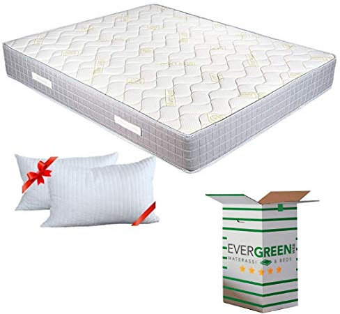 Evergreenweb - Federkernmatratze und Waterfoam, 25 cm hoch + Kissen aus Memoryschaum, orthopädisch, extra Komfort, mit verschiedenen Zonen, Bezug aus Anti-Milben-Stoff, Silber.