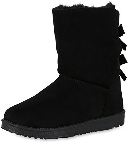 SCARPE VITA Damen Schlupfstiefel Warm Gefütterte Stiefel Schleifen Schuhe 165729 Schwarz 37