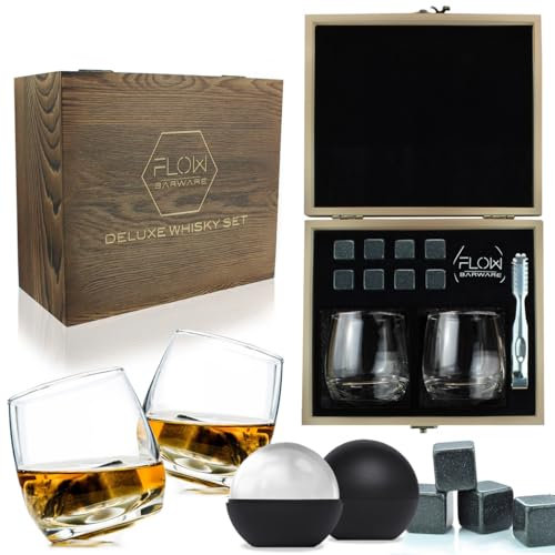 Verres à Whisky à Bascule et Pierres à Whisky, Inclus dans Une boîte Cadeau en Bois, Verres à Bascule de Style rétro Fantaisie, Parfaits pour Le Scotch, Le Bourbon Cadeau Amusant