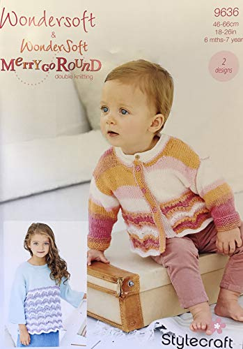 Stylecraft Wondersoft and Wondersoft Merry Go Round DK Pattern 9636 - Cardigan and Sweater - 46-66cm, 18-26in, 6months-7 Years, 2 Designs