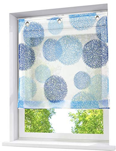 BAILEY JO Raffrollo mit Kreis-Motiven Druck Design Rollos Voile Transparent Vorhang (BxH 60x140cm, Blau Kreis mit U-Haken)