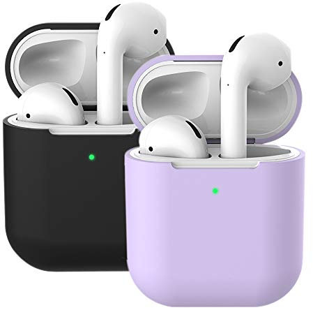 Molylove Compatibile con AirPods 2 Custodia in Silicone, 2X Case per Airpods Custodia Cover Custodia protettiva in silicone antiurto [Supporto ricarica wireless] (AirPods 2, Viola+nero)