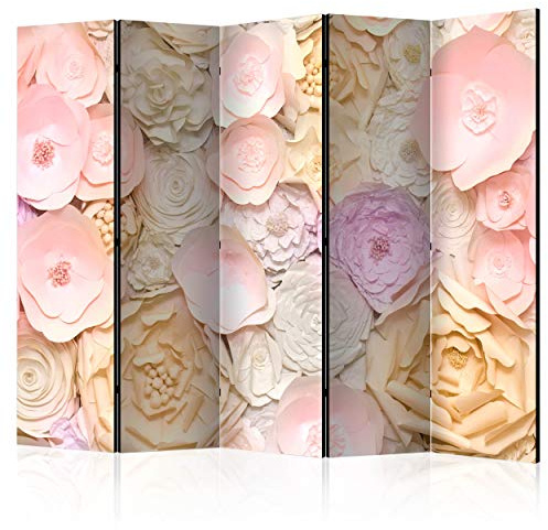 decomonkey Paravent Raumteiler Innen Blumen 225x172 cm 5 Teilig Einseitig Room Divider Wall Raumteiler Stehend Trennwand Sichtschutz Spanische Wand Sichtschutzwand Wohnzimmer Holz Abstrakt