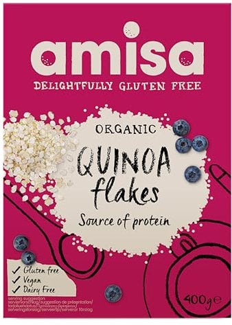 Amisa Organic Gluten-Free Quinoa Flakes, 400g - Certified Gluten Free & Suitable for Vegans - Source of Protein - Ideal for Healthy Breakfast Cereal